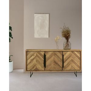 Kappa - Buffet bas en teck recyclé avec motif chevron et métal 160 cm