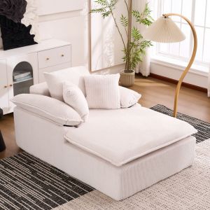Canap&eacute; relax, fauteuil 1 place avec fonction couchage, 2 accoudoirs et 3 coussins, velours c&ocirc;tel&eacute;, Style moderne, Blanc