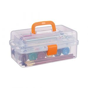 Relaxdays Boîte en plastique transparente, 9 compartiments pour petits objets, Poignée, HLP 14x33x19 cm, couleurs - 4052025944414