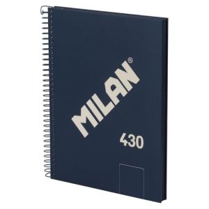 MILAN Cahier A5 &agrave; spirale avec couverture rigide, 80 feuilles blanches de 95 g/m&sup2;, collection 430 since 1918, bleu