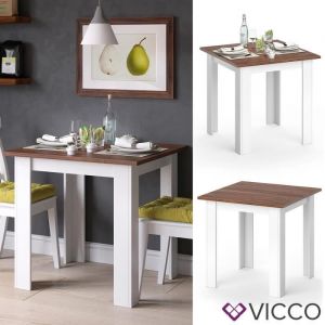 Vicco - Table à manger "Karlos 80cm Noyer/Blanc