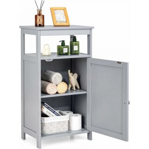 Armoire de Rangement de Salle de Bain, Meuble de Rangement avec &Eacute;tag&egrave;re Ouverte et Placard &agrave; Porte, 45 x 30 x 84 cm Gris - Costway