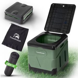 Toilette de camping Travelhawk - Portable et pliable - Comprend 12 sacs biodégradables - Idéal pour le camping, les festivals et l'extérieur