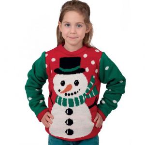 Ruedelafete Pull de no&euml;l bonhomme de neige enfant rouge vert - ptitclown 48111