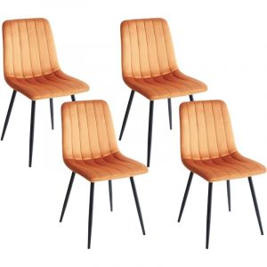 Beliani Lot de 4 Chaises de Repas Salle à Manger Moderne en Velours Pieds en Métal Orange Kalispell