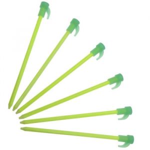 Highlander Pack 6 Piquets Fluo 20Cm - Outillage de camping de 6 chevilles par paquet, en fibre de verre solide robuste avec tête en plastique, couleur vert fluo.
