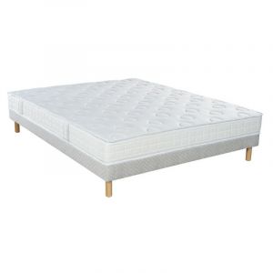 Essenzia Ensemble SPRING 600 Visco, Sommier Tradition Graphic et pieds STRETCH 200x210 Ressorts et mousse à mémoire de forme - Blanc