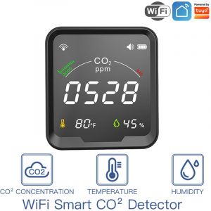 Capteur de CO2 intelligent 3 en 1 wifi Tuya Detecteur d'humidite et de temperature de dioxyde de carbone avec ecran lcd