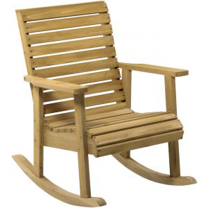 Outsunny Fauteuil de jardin à bascule rocking chair style néo-rétro bois sapin autoclave 73x93x91cm Beige