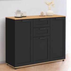 Idmarket Buffet 100 cm vito 3 portes et 2 tiroirs noir et plateau bois