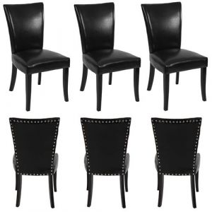 Lot de 6 chaises de salle à manger similicuir noir, pieds foncés