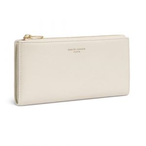 David Jones Portefeuille Compagnon Femme Simili Cuir PU - Porte-Cartes Long Porte-Monnaie - Poche à Billets et Pièces - Beige