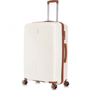 Celims France - Valise Grande en Polypropylène | Modele 2025 | Taille 75cm 23kg | Serrure TSA | 8 Roulettes 360 | Beige