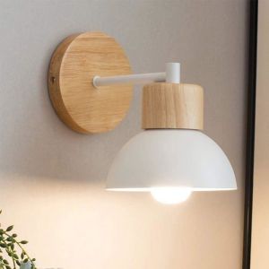 Applique Murale Métal Style en Fer Forgé Bois Vintage Abat jours Rond Ceinture Creative Nordique Eclairage E27 Luminaire - Blanc
