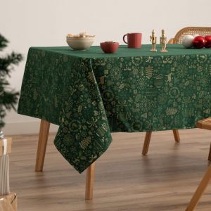 Nappe de No&euml;l en coton jacquard vert 140x350 cm