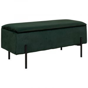 BLAIRE - Banc-Coffre Velours Vert Pieds M&eacute;tal
