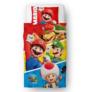 Character World Nintendo Super Mario Movie Parure de lit Simple pour Enfant avec Housse de Couette réversible réversible et taies d'oreiller Assorties en Polycoton