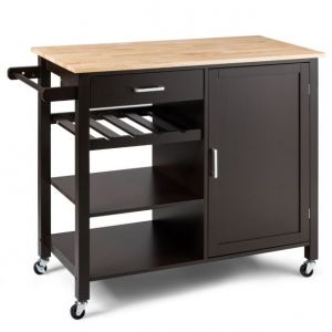 Image de Coast - Chariot de cuisine mobile avec tiroir et roulettes - 100 x 48 x 90 cm - Marron