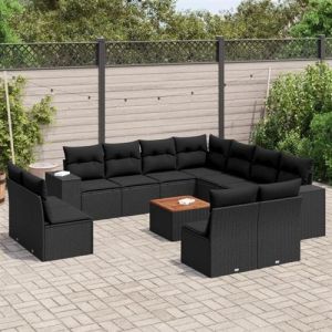 VidaXL Salon de jardin modulable resine tressee noir 2 pieces 11 personnes
