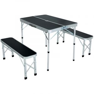 Akord - Table de camping avec 2 bancs pliants en noir