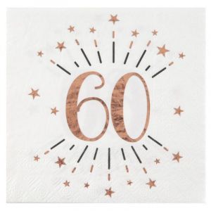 Santex Serviette de table anniversaire 60ans blanche et rose gold métallique (x10) REF/7350