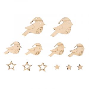 Youdoit Décorations en bois à suspendre oiseaux et étoiles 2,5 à 4,3cm