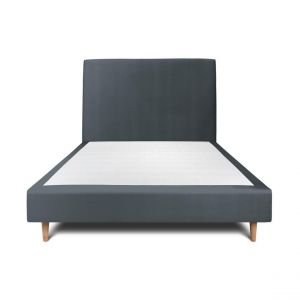 Lit avec t&ecirc;te de lit tapissier velours et sommier tapissier gris clair - Hauteur totale : 35cm