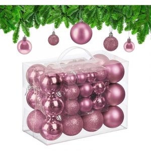 Relaxdays Boule de Noël, lot Pratique de 50, en Plastique, pour décorer Votre Sapin comme il se Doit, Rose