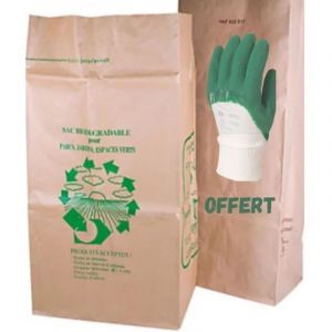 Lot de Sachets Déchets Végétaux 100L Papier Kraft Ultra-Résistant Paire de Gants de Jardin Offerts