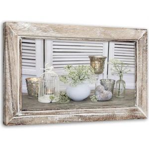 Image sur toile, Nature morte dans un cadre rustique en bois - 90x60