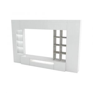 Meuble TV effet bois blanc brillant, ciment 290x40 cm