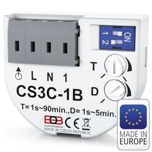 Relais temporis&eacute; ELEKTROBOCK CS3C-1B - Interrupteur horaire 230 V avec bornes sans vis - Commutation temporis&eacute;e - Pour ventilateurs et &eacute;clairage - montage dans une bo&icirc;te d'encastrement