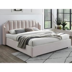Lit coffre 180 x 200 cm avec tête de lit incurvée - Velours - Rose - teomis