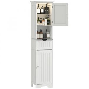 Homcom Meuble colonne salle de bain - &eacute;clairage LED, tiroir, 2 portes, compartiment, &eacute;tag&egrave;re r&eacute;glable - MDF - 40x30x170cm - blanc