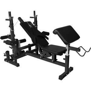 Gorilla Sports Banc de Musculation Universel avec Supports d'haltères - Noir ou Blanc