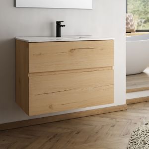 Meuble de salle de bain 100cm simple vasque - 2 tiroirs - sans miroir - mig
