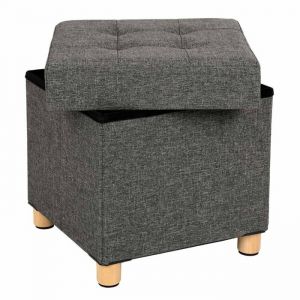 Pouf coffre de rangement gain de place bo&icirc;te tabouret pliable repose-pieds grise fonc&eacute;e Helloshop26 12_0007277