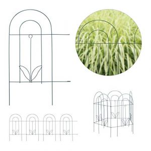 Image de Relaxdays Bordure potager, clôture jardin 5 éléments, en métal, à planter dans le sol, H x L : 62 x 244 cm, vert