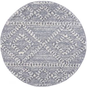 Böhmen - adam - Tapis rond à poils longs et relief gris (120x120cm)