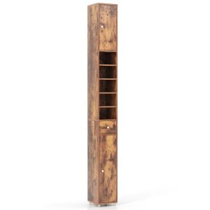 Coast High Bathroom Cabinet - 2 portes - 1 tiroir - 5 compartiments ouverts - MDF - 20 x 20 x 180 cm - Brown