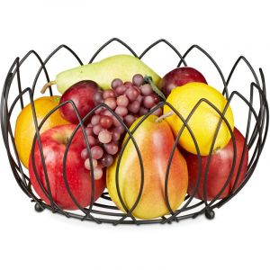 Relaxdays Corbeille à fruits, ronde, métal, en forme de feuilles, HxD 13x27 cm, pour le rangement & la décoration, noir