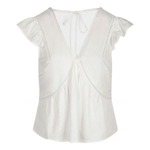 Morgan T-shirt manches courtes &agrave; volants ecru femme - Couleur ECRU - Taille S