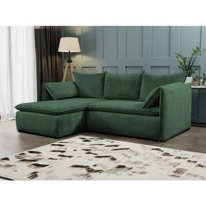 Canapé d'angle gauche convertible en velours côtelé vert TEODORA