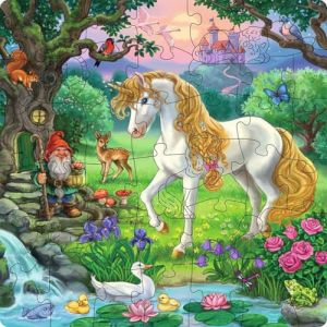 Ravensburger Puzzle en Bois rectangulaire - Les Licornes - 44 pièces Robustes et Naturelles Dont 5 Figurines en Bois pour Jouer - Qualité Premium - pour Enfants à partir de 6 Ans - 12004085
