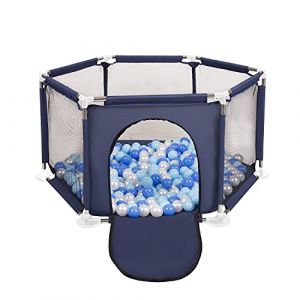 Image de Selonis Parc Bébé Hexagonal Pliable Avec 200 Balles Plastiques, Bleu:Babyblue/Bleu/Perle