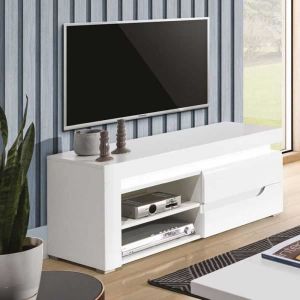 Meuble tv 115 cm Blanc Brillant à led - kiele - l 115 x l 44.5 x h 48 cm - Blanc