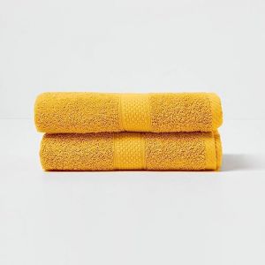 Lot De 2 Serviettes De Toilette 100% Coton Ocre, 50 X 90 Cm