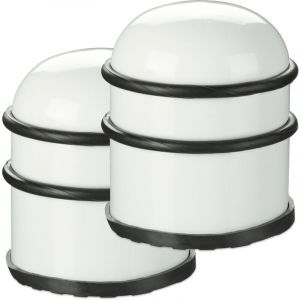 Relaxdays Butoir de porte, lot de 2, lourdes portes & fenêtres, en acier inoxydable & caoutchouc, haut & rond, ∅ 7 cm, blanc