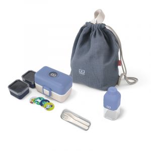 monbento Set repas goûter enfants bleu beige