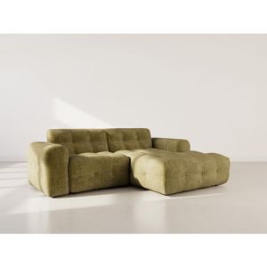Diane - canap&eacute; d'angle droit 4 places en velours textur&eacute; - vert kaki